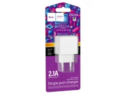 Блок питания сетевой 1 USB HOCO CS11A Ocean, 2.1А, цвет: белый (1/30/180)