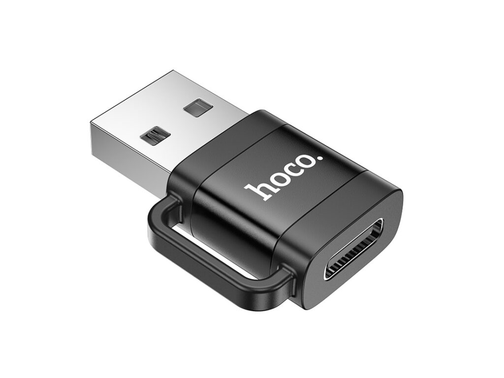 Переходник USB(m) - Type-C(f) HOCO UA31D, пластик, OTG, USB2.0, цвет: чёрный (1/46/276)