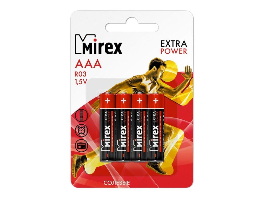 Элемент питания Mirex R03 / AAA 1,5V 4 шт (4/48/960), ecopack BL-4