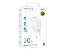 Блок питания сетевой 1 Type-C Borofone BA92A Lustrous, пластик, PD20Вт, QC3.0, белый (1/30/120)