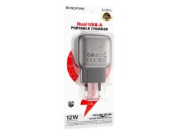 Блок питания сетевой 2 USB Borofone BAS51A Absolute, пластик, 2.4А, цвет: чёрный (1/72/288)