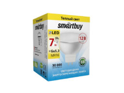 Лампа светодиодная SMARTBUY GU5.3 (MR16) 7Вт 12V 3000K (рефлекторная, теплый свет) (1/100)