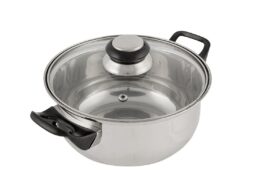 Кастрюля из нерж стали с крышкой (стекло) BAK-S-02, 2 л, ручки - бакелит, одинарное дно (1/8)