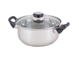 Кастрюля из нерж стали с крышкой (стекло) BAK-S-03, 2,8 л, ручки - бакелит, одинарное дно (1/8)