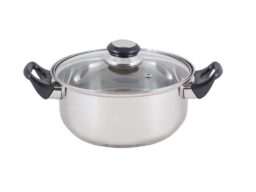 Кастрюля из нерж стали с крышкой (стекло) BAK-S-04, 3,9 л, ручки - бакелит, одинарное дно (1/8)