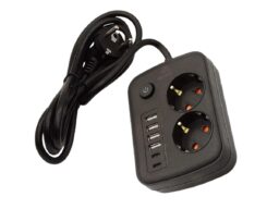 Сетевой фильтр N 2553 2м. 2 розетки, 4 USB, 2 Type -C, Чёрный