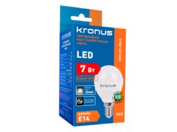 Лампа светодиодная KRONUS G45 шар 7 Вт 220V 3000K E14 тёплый свет (10/100)